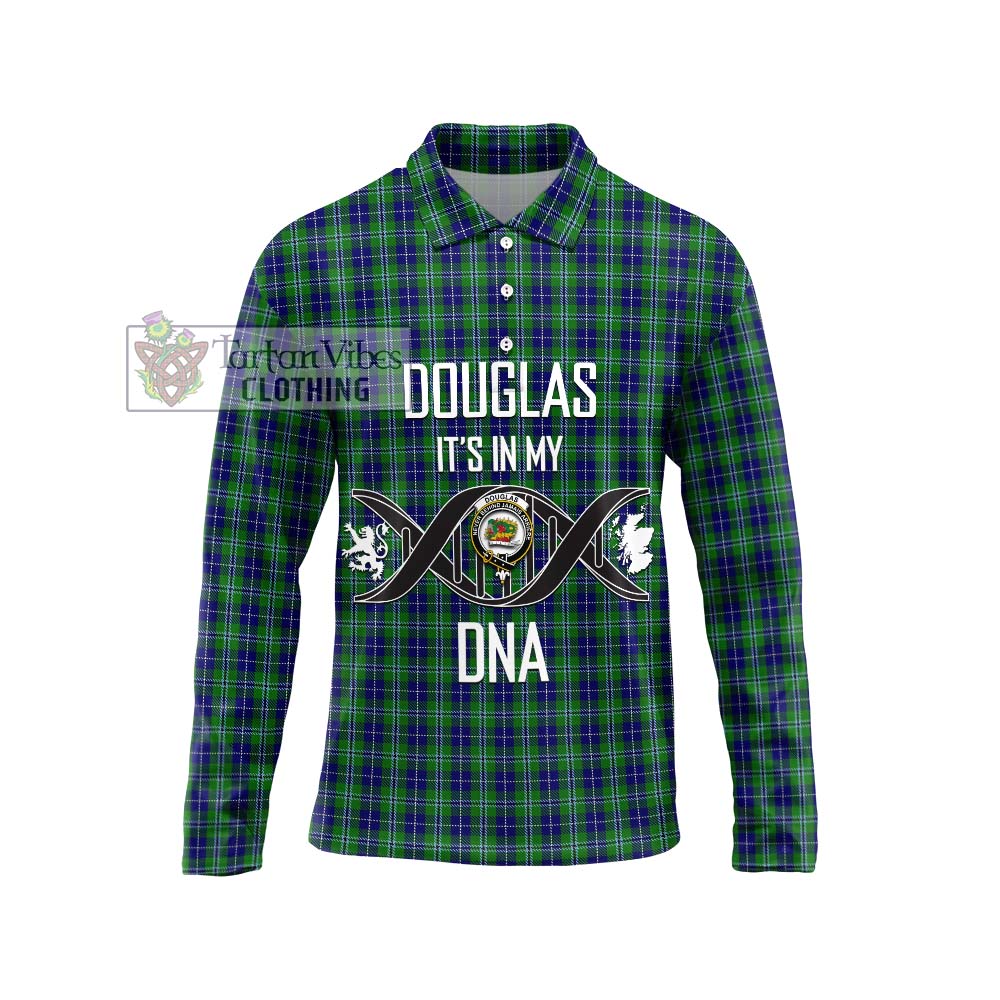 Douglas Tartan Long Sleeve Polo Shirt with Family Crest DNA In Me Style Unisex - Tartanvibesclothing Shop