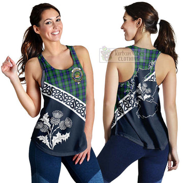 Douglas Tartan Women's Racerback Tanks Featuring Thistle and Scotland Map