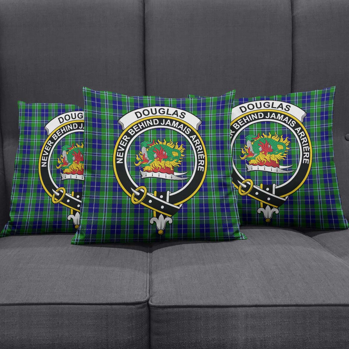 Douglas Tartan Pillow Cover with Family Crest Square Pillow Cover - Tartanvibesclothing