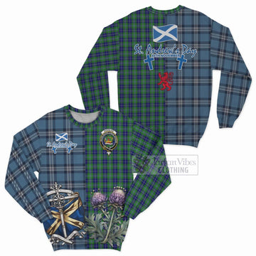 Douglas Tartan Sweatshirt Happy St. Andrew's Day Half Tartan Style