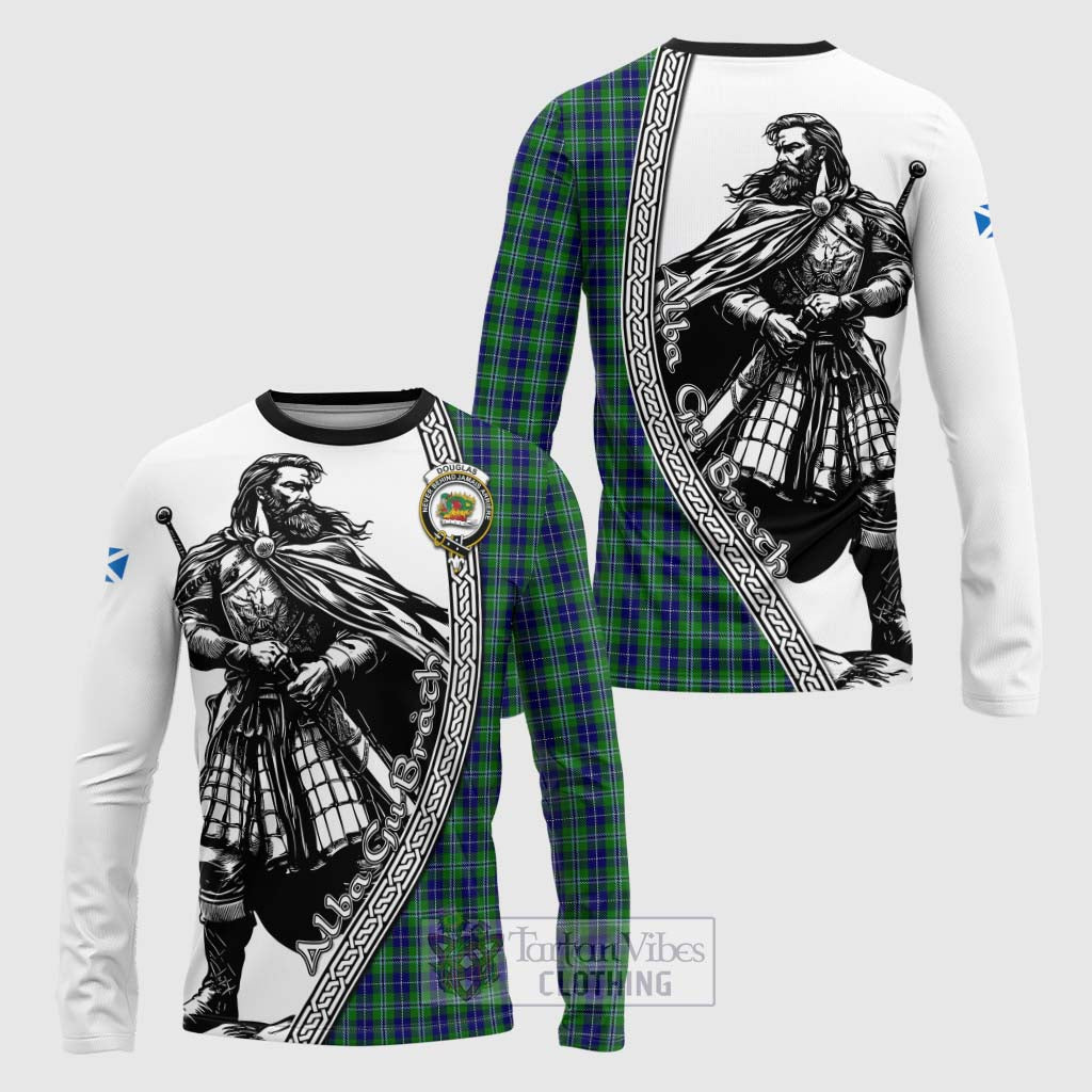 Douglas Tartan Clan Crest Long Sleeve T-Shirt with Highlander Warrior Celtic Style Unisex - Tartan Vibes Clothing