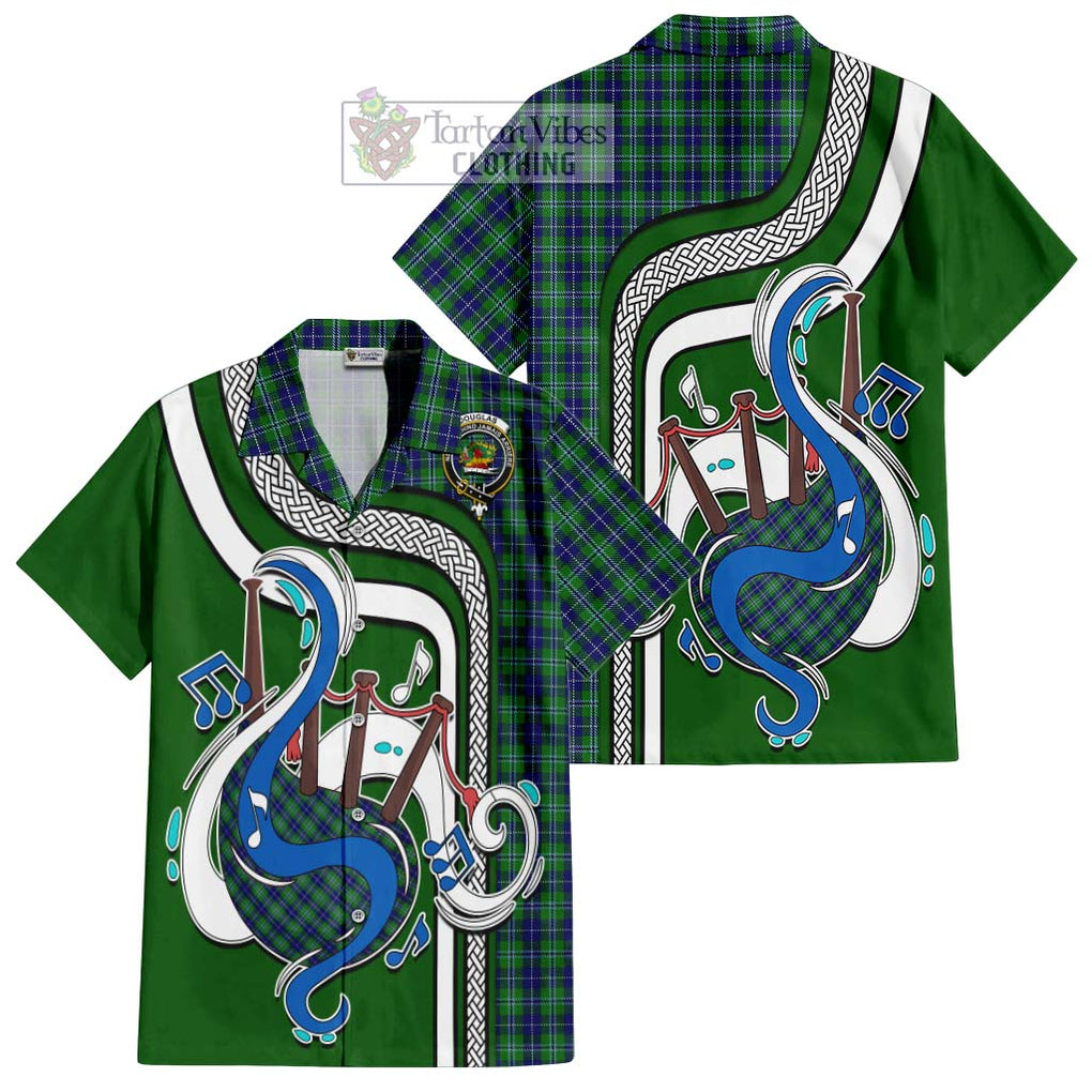 Douglas Tartan Short Sleeve Button Shirt with Epic Bagpipe Style Kid - Tartanvibesclothing Shop