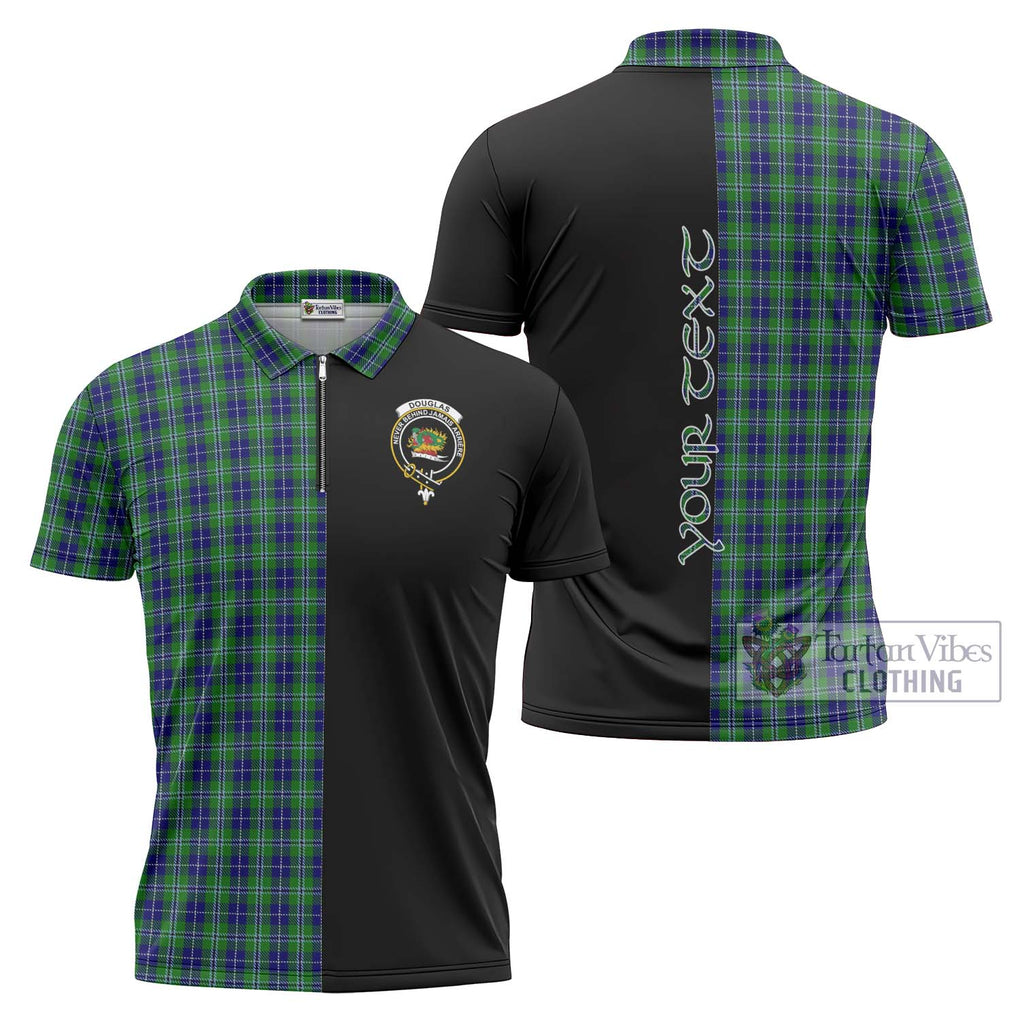 Douglas Tartan Zipper Polo Shirt with Family Crest and Half Of Me Style Unisex - Tartanvibesclothing Shop