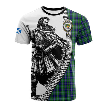 Douglas Tartan Clan Crest Cotton T-shirt with Highlander Warrior Celtic Style