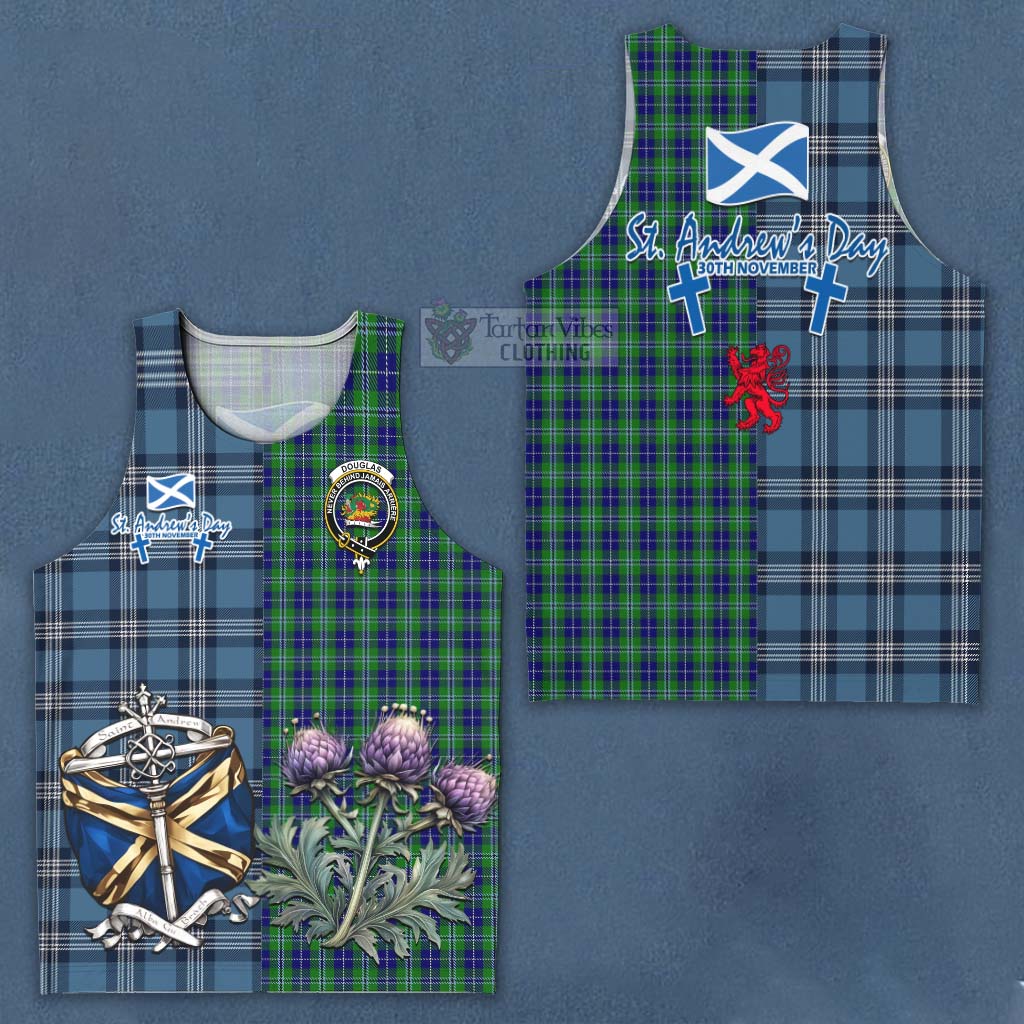 Tartan Vibes Clothing Douglas Tartan Men's Tank Top Happy St. Andrew's Day Half Tartan Style