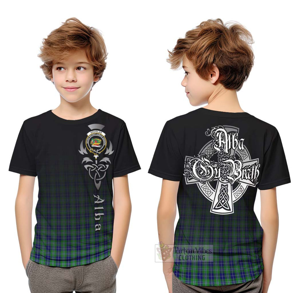 Tartan Vibes Clothing Douglas Tartan Kid T-Shirt Featuring Alba Gu Brath Family Crest Celtic Inspired