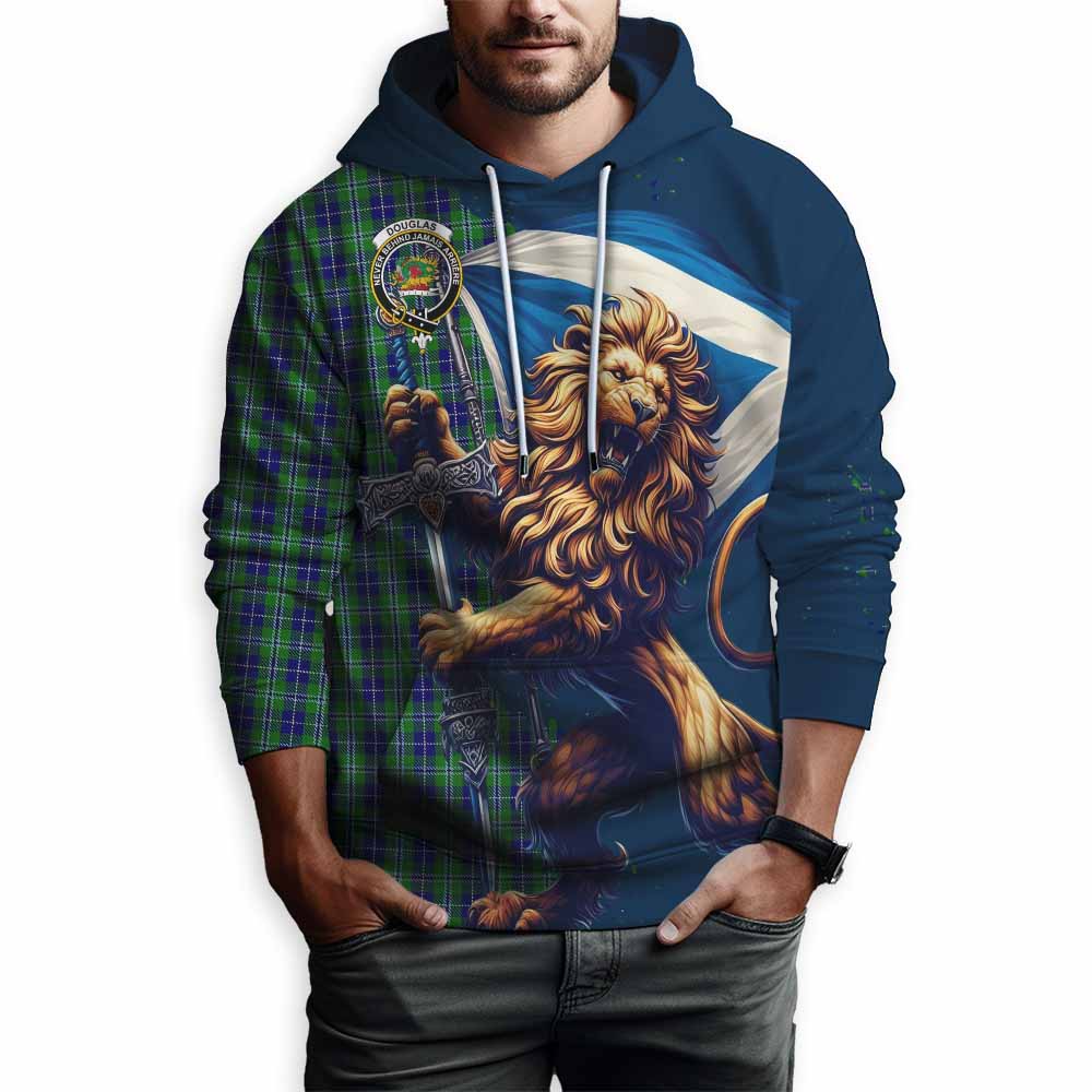 Tartan Vibes Clothing Douglas Tartan Family Crest Hoodie with Scottish Majestic Lion