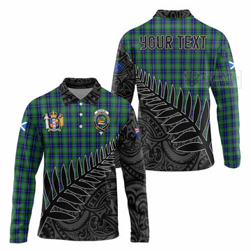 Douglas Crest Tartan Long Sleeve Polo Shirt with New Zealand Silver Fern Half Style