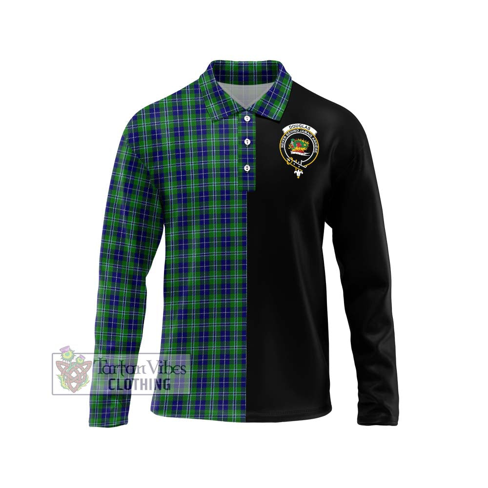 Douglas Tartan Long Sleeve Polo Shirt with Family Crest and Half Of Me Style Unisex - Tartanvibesclothing Shop