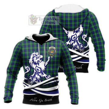 Douglas Tartan Knitted Hoodie with Alba Gu Brath Regal Lion Emblem