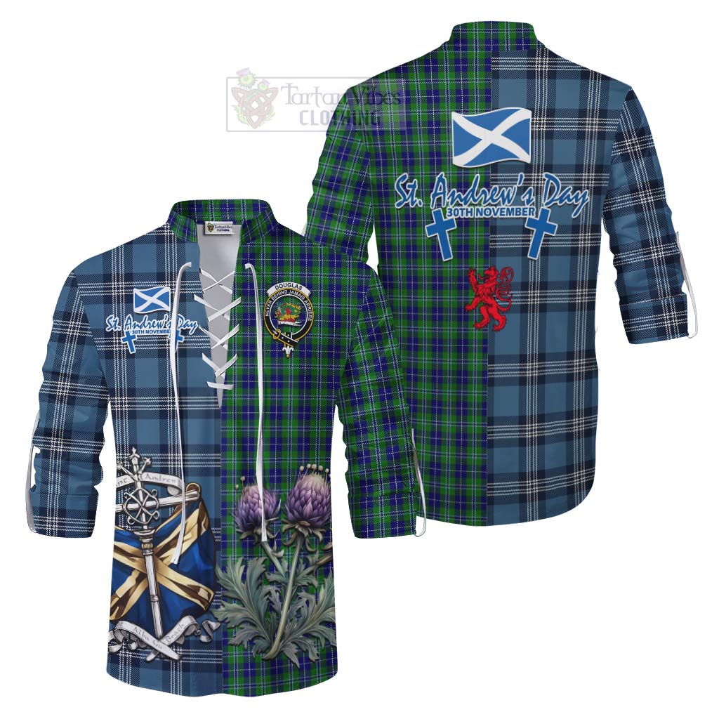 Tartan Vibes Clothing Douglas Tartan Ghillie Kilt Shirt Happy St. Andrew's Day Half Tartan Style