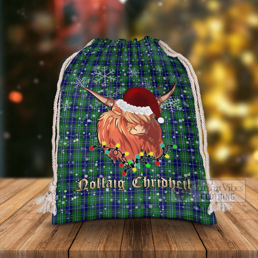 Tartan Vibes Clothing Douglas Tartan Christmas Santa's Bag with Highland Cow