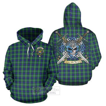 Douglas Tartan Hoodie with Family Crest Celtic Skull Style