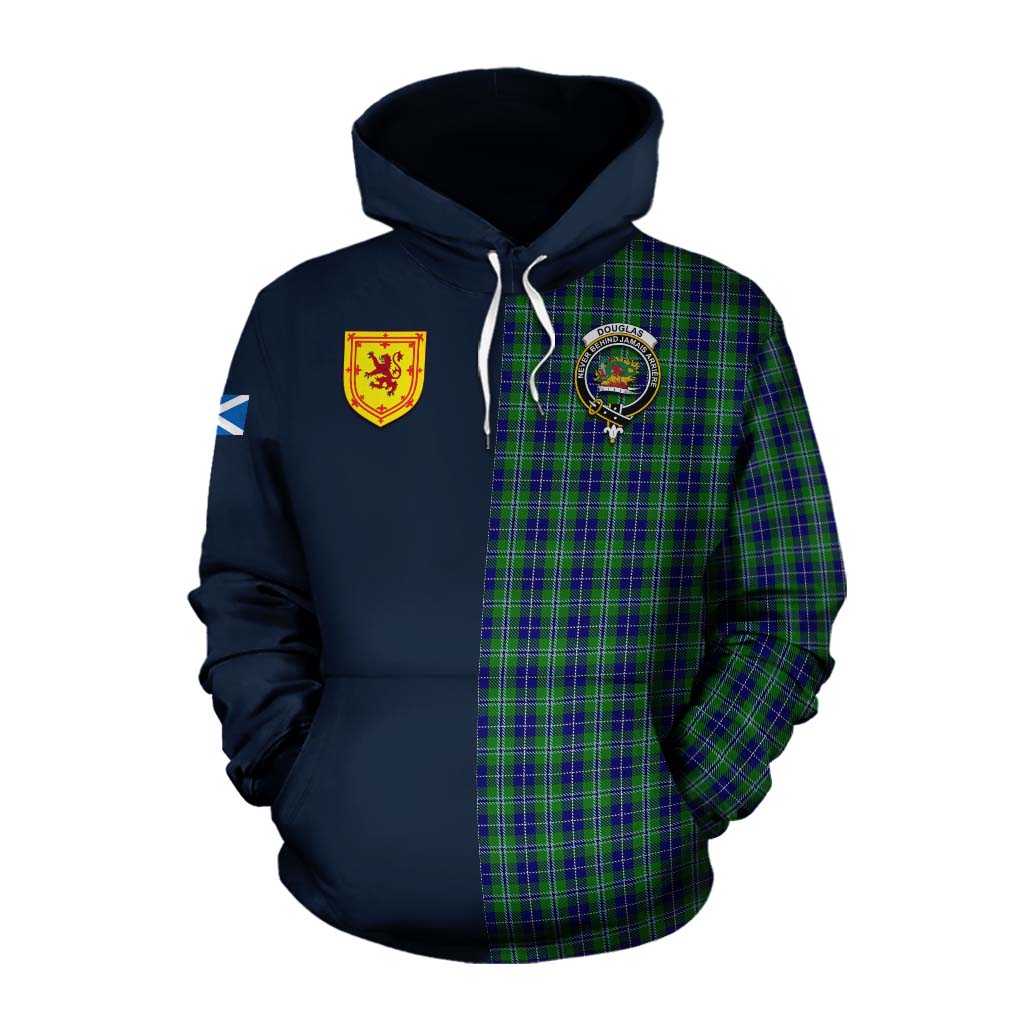 Tartan Vibes Clothing Douglas Tartan Cotton Hoodie Alba with Scottish Lion Royal Arm Half Style