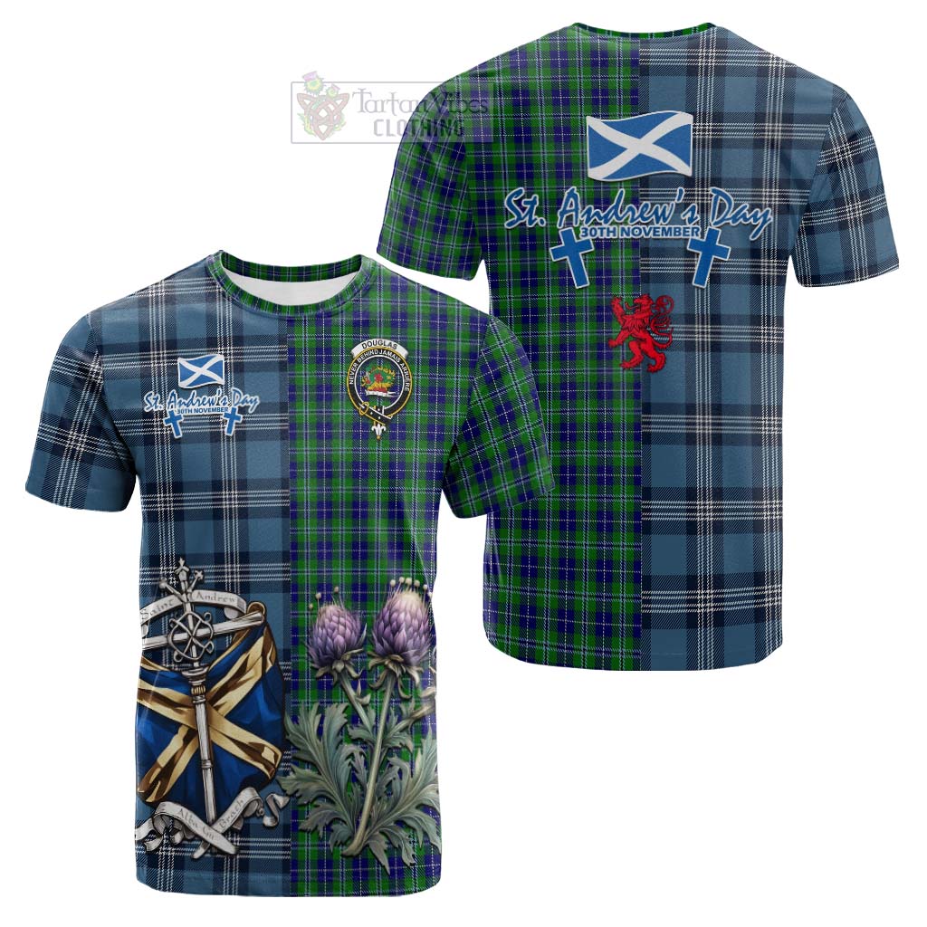 Tartan Vibes Clothing Douglas Tartan Cotton T-shirt Happy St. Andrew's Day Half Tartan Style