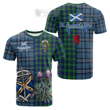 Douglas Tartan Cotton T-shirt Happy St. Andrew's Day Half Tartan Style