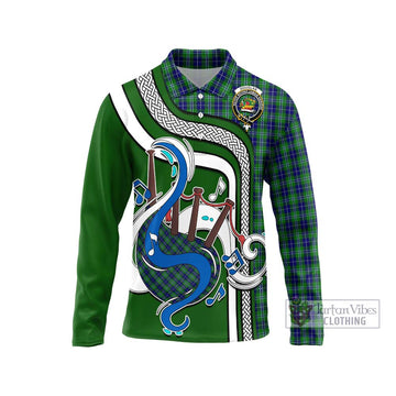 Douglas Tartan Long Sleeve Polo Shirt with Epic Bagpipe Style