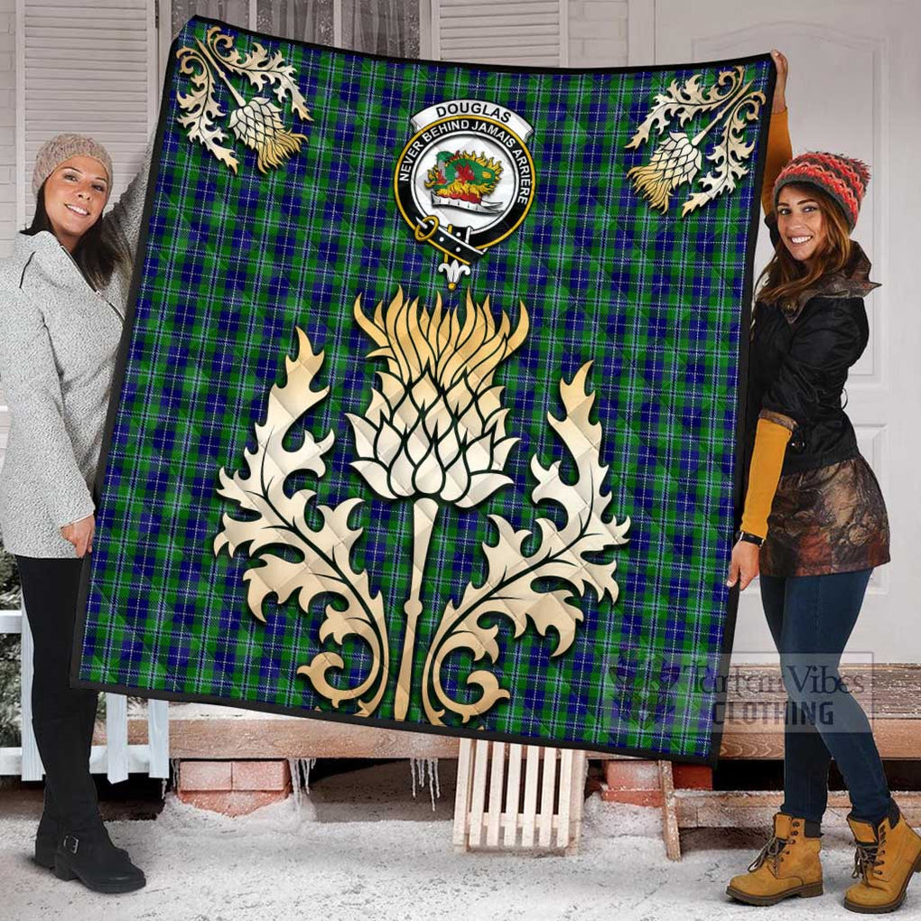 Tartan Vibes Clothing Douglas Tartan Quilt with Family Crest and Golden Thistle Style