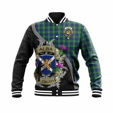 Douglas Tartan Family Crest Baseball Jacket Lion Rampant Royal Thistle Shield Celtic Inspired Unisex - Tartan Vibes Clothing