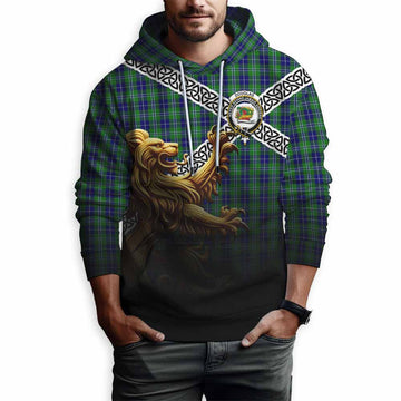 Douglas Crest Tartan Hoodie with Golden Lion Emblem Celtic Style Pullover Hoodie - Tartan Vibes Clothing