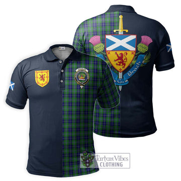 Douglas Tartan Polo Shirt Alba with Scottish Lion Royal Arm Half Style