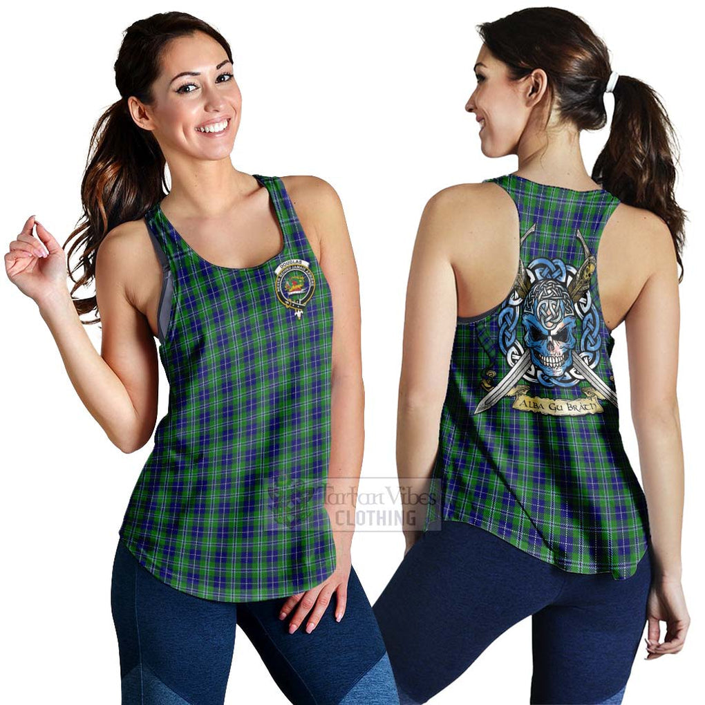 Tartan Vibes Clothing Douglas Tartan Women's Racerback Tanks with Family Crest Celtic Skull Style