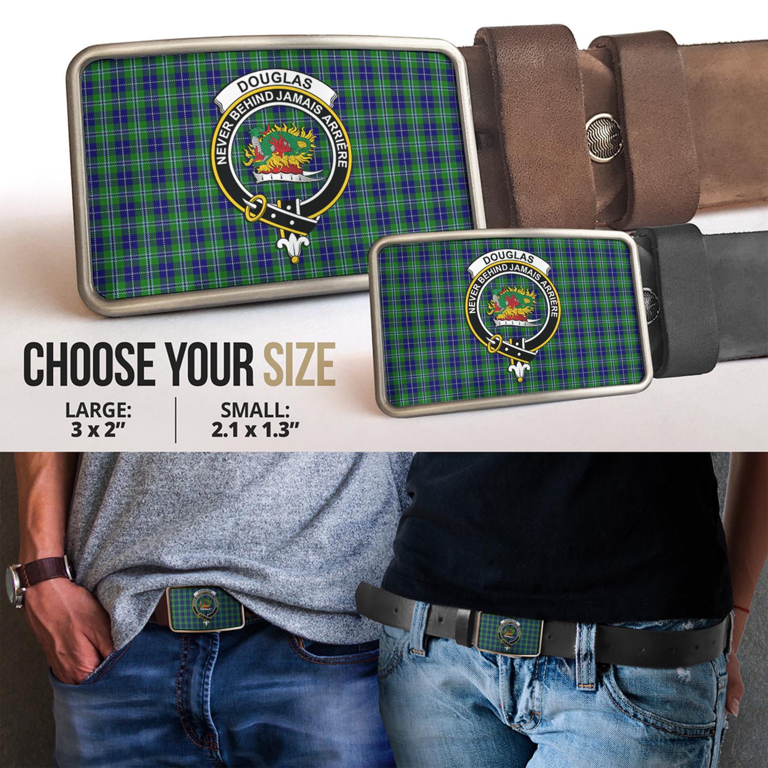 Douglas Tartan Belt Buckles with Family Crest - Tartan Vibes Clothing