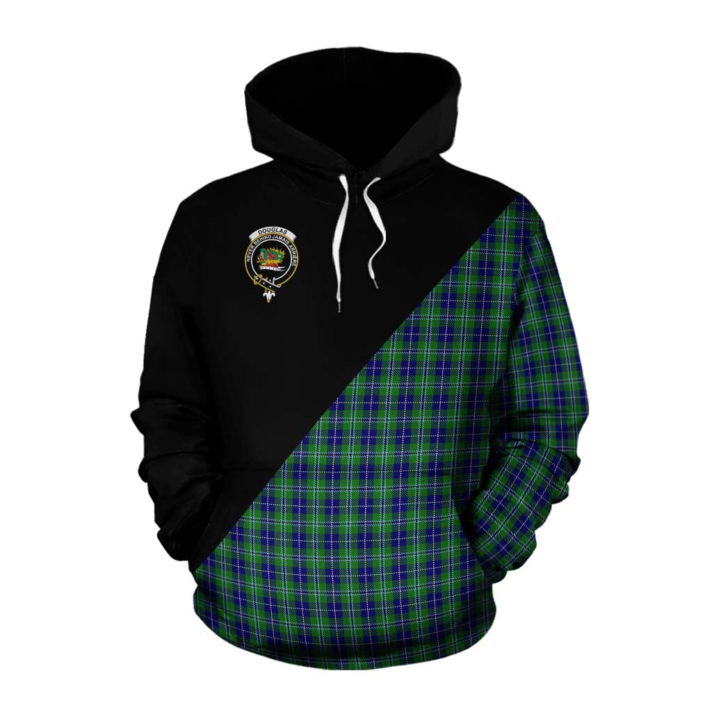 Tartan Vibes Clothing Douglas Tartan Cotton Hoodie with Family Crest and Military Logo Style