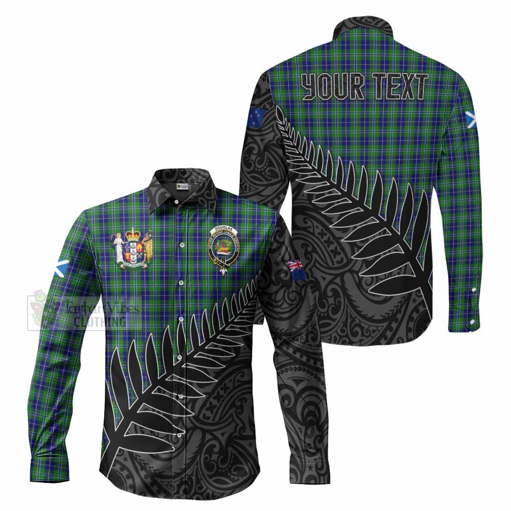 Tartan Vibes Clothing Douglas Crest Tartan Long Sleeve Button Shirt with New Zealand Silver Fern Half Style