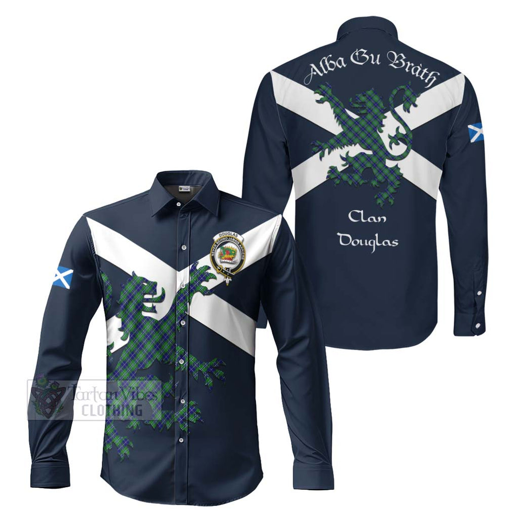 Tartan Vibes Clothing Douglas Tartan Lion Rampant Long Sleeve Button Shirt – Proudly Display Your Heritage with Alba Gu Brath and Clan Name