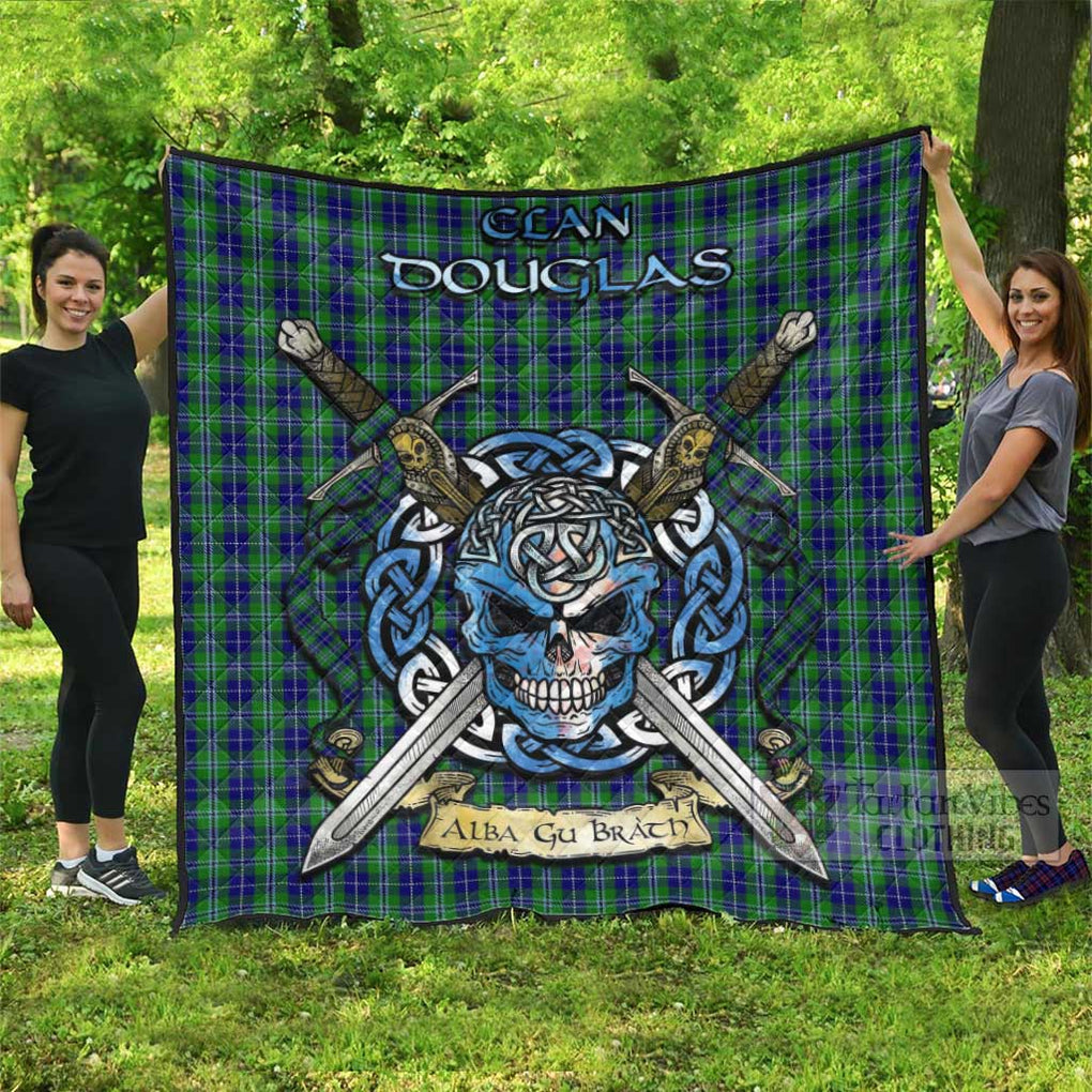 Tartan Vibes Clothing Douglas Tartan Quilt with Celtic Skull Alba Gu Brath Style