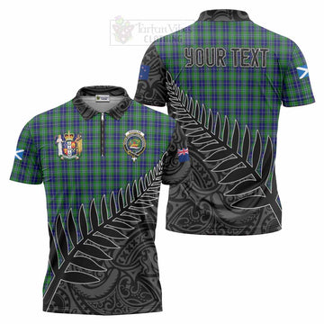 Douglas Crest Tartan Zipper Polo Shirt with New Zealand Silver Fern Half Style