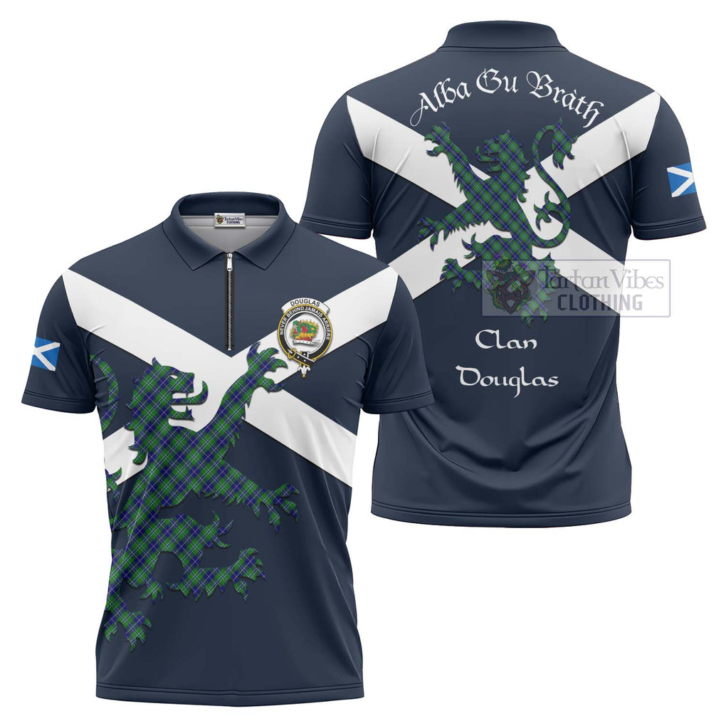 Tartan Vibes Clothing Douglas Tartan Lion Rampant Zipper Polo Shirt – Proudly Display Your Heritage with Alba Gu Brath and Clan Name