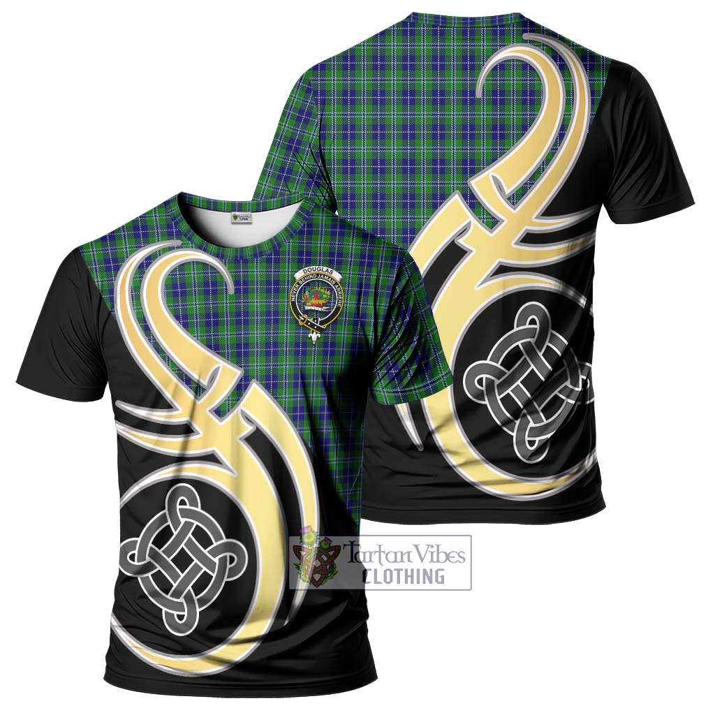 Tartan Vibes Clothing Douglas Tartan T-Shirt with Family Crest and Celtic Symbol Style