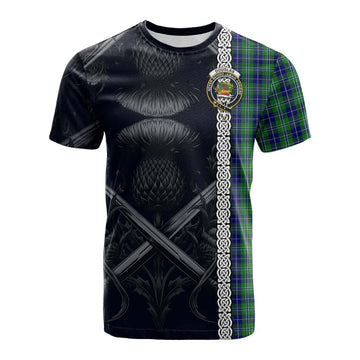 Douglas Tartan Cotton T-shirt with Family Crest Cross Sword Thistle Celtic Vibes