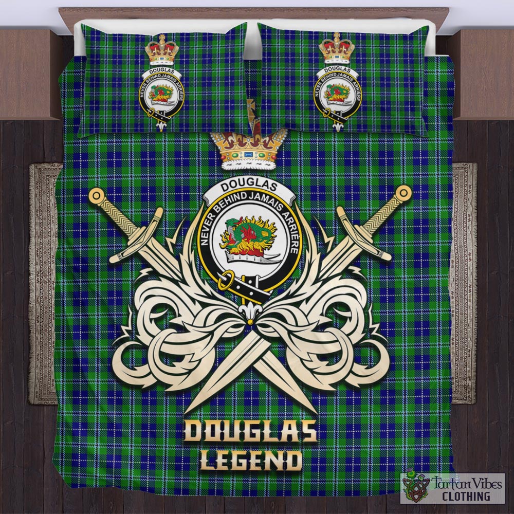 Tartan Vibes Clothing Douglas Tartan Bedding Set with Clan Crest and the Golden Sword of Courageous Legacy