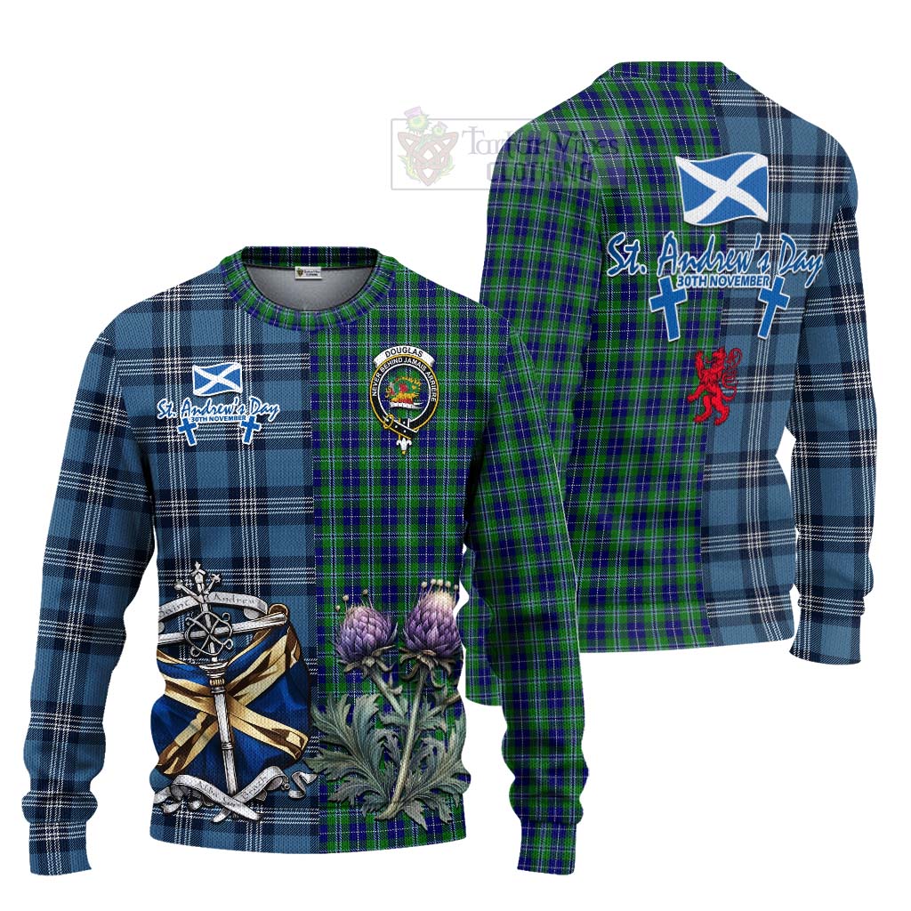 Tartan Vibes Clothing Douglas Tartan Knitted Sweater Happy St. Andrew's Day Half Tartan Style