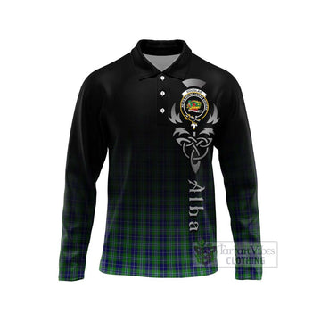 Douglas Tartan Long Sleeve Polo Shirt Featuring Alba Gu Brath Family Crest Celtic Inspired