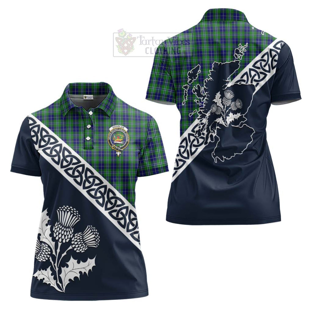 Tartan Vibes Clothing Douglas Tartan Women's Polo Shirt Featuring Thistle and Scotland Map