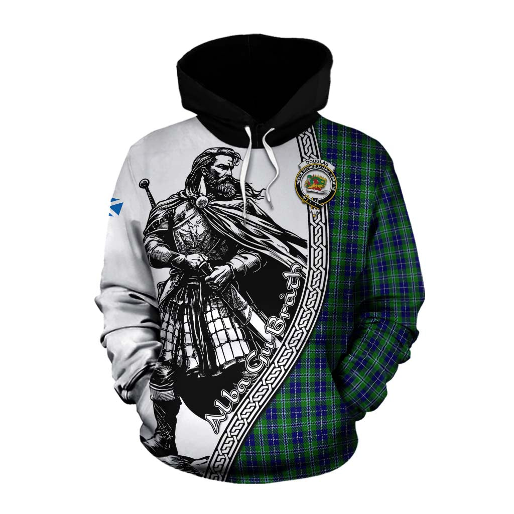 Tartan Vibes Clothing Douglas Tartan Clan Crest Cotton Hoodie with Highlander Warrior Celtic Style