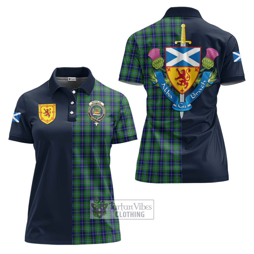 Tartan Vibes Clothing Douglas Tartan Women's Polo Shirt with Scottish Lion Royal Arm Half Style