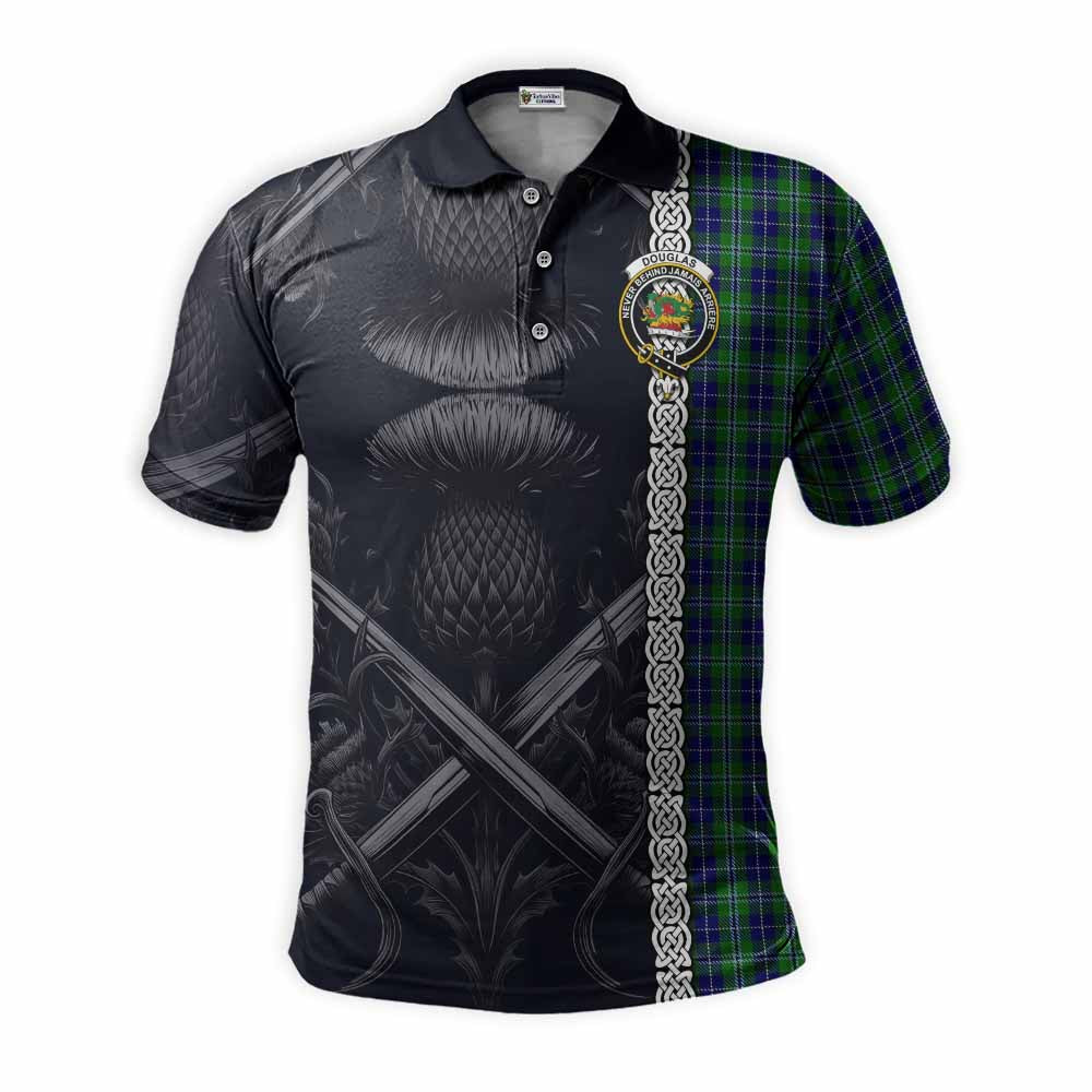 Tartan Vibes Clothing Douglas Tartan Polo Shirt with Family Crest Cross Sword Thistle Celtic Vibes