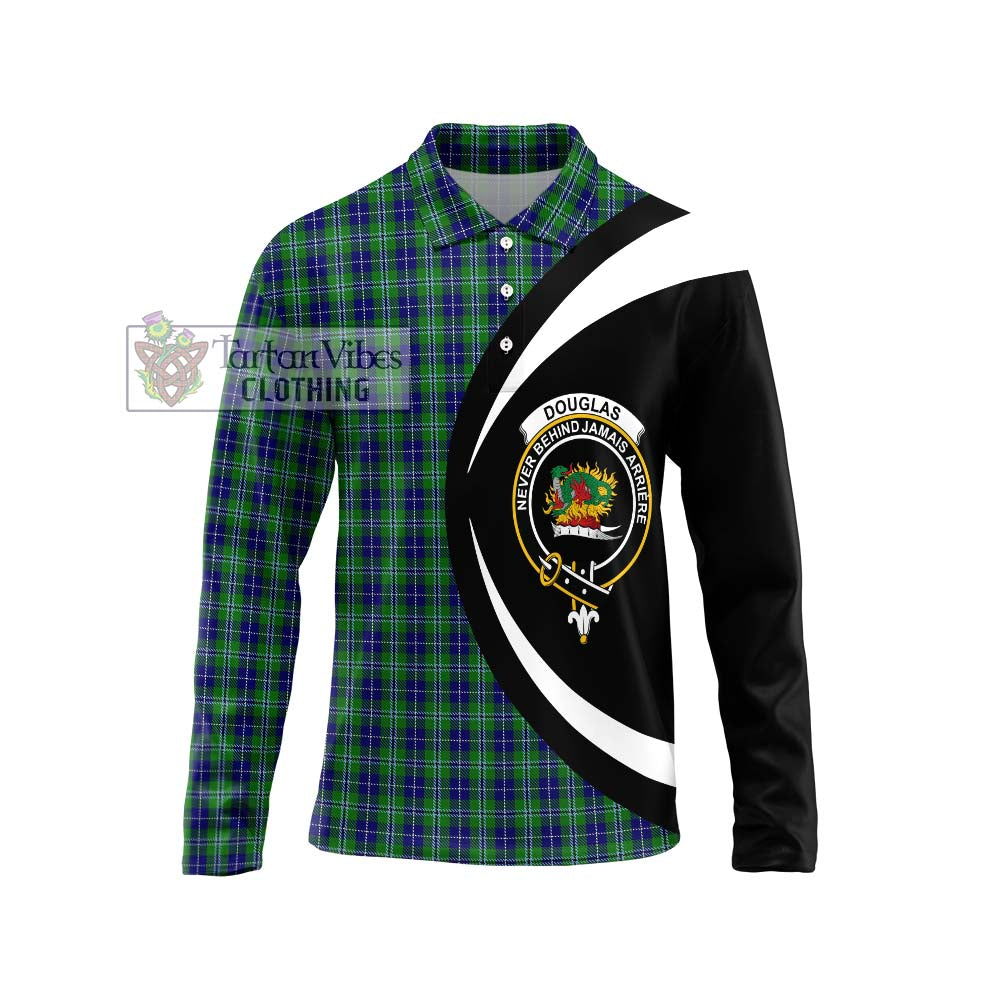 Douglas Tartan Long Sleeve Polo Shirt with Family Crest Circle Style Unisex - Tartan Vibes Clothing