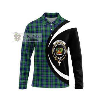 Douglas Tartan Long Sleeve Polo Shirt with Family Crest Circle Style