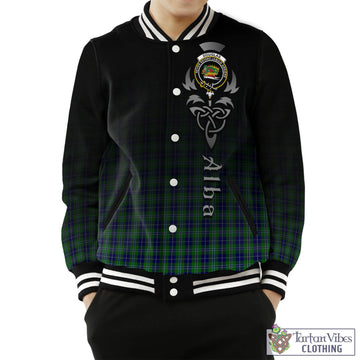 Douglas Tartan Baseball Jacket Featuring Alba Gu Brath Family Crest Celtic Inspired