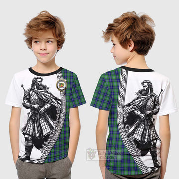 Douglas Tartan Clan Crest Kid T-Shirt with Highlander Warrior Celtic Style