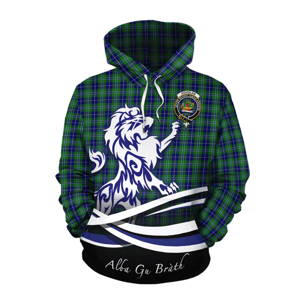 Tartan Vibes Clothing Douglas Tartan Cotton Hoodie with Alba Gu Brath Regal Lion Emblem