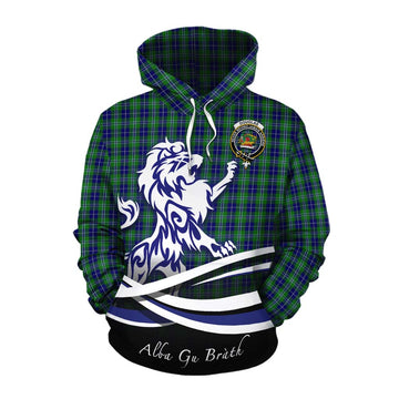 Douglas Tartan Cotton Hoodie with Alba Gu Brath Regal Lion Emblem