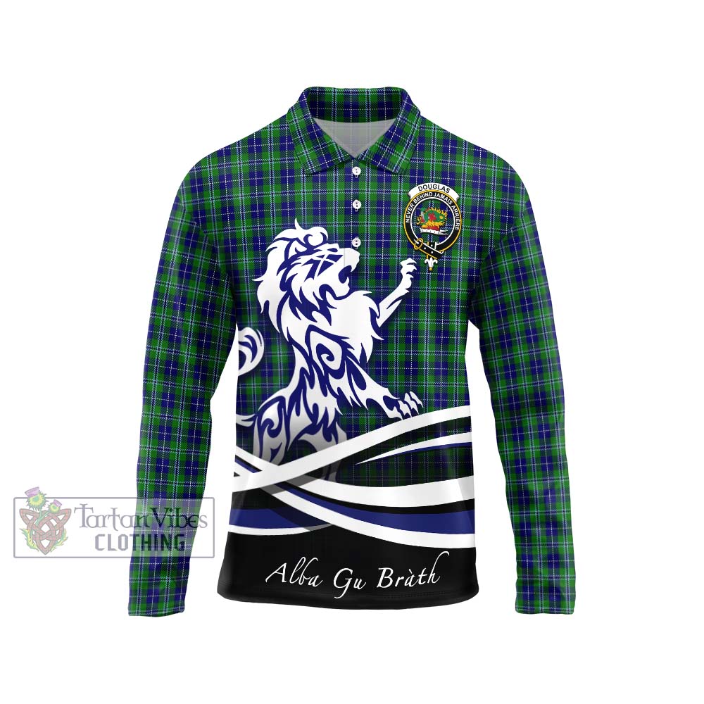 Douglas Tartan Long Sleeve Polo Shirt with Alba Gu Brath Regal Lion Emblem Unisex - Tartanvibesclothing Shop