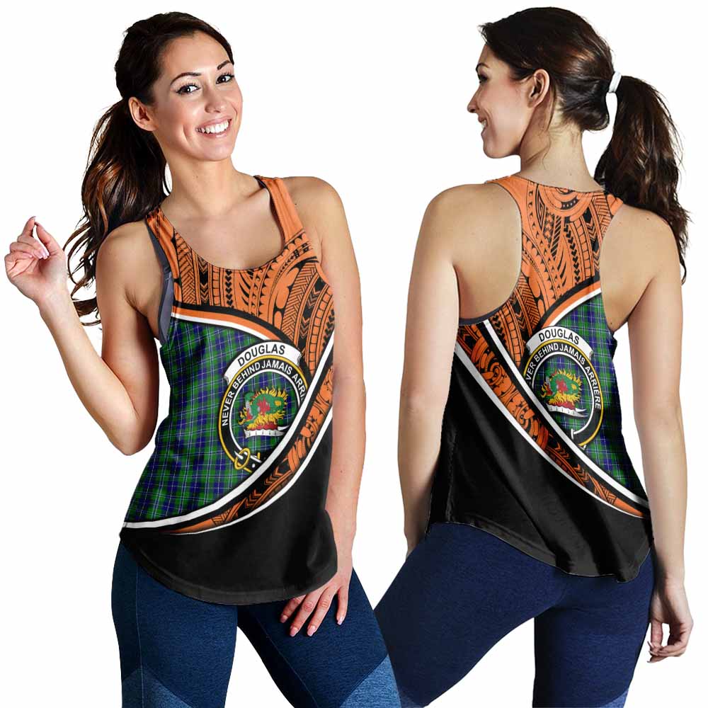 Tartan Vibes Clothing Douglas Crest Tartan Women's Racerback Tanks with Maori Tattoo Style - Orange Version